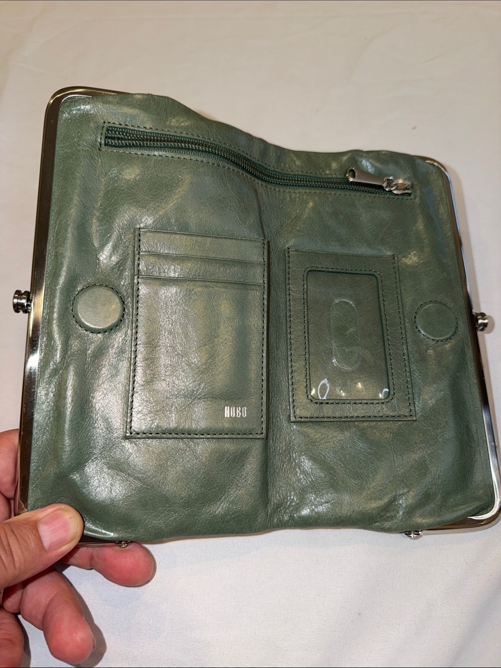 HOBO Leather Frame Clutch Wallet retro green classic